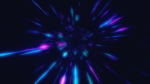 Abstract Flight in Retro Neon Hyper Warp Space in the Tunnel