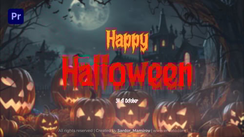 Spooky Halloween Intro with Dripping Title and Animated Characters
