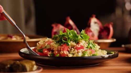Tabbouleh Salad Served with Fork Close Up