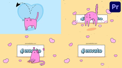 Cute Hand-Drawn Cat Logo Reveal with Hearts Animation