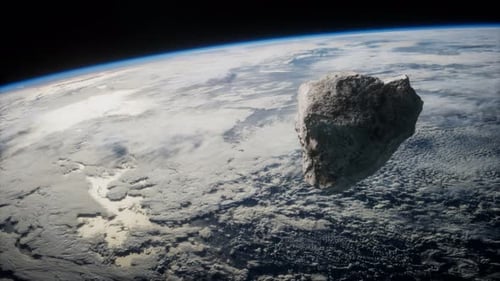 Realistic Asteroid Flying Past Earth in Space Animation