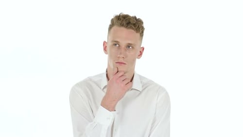 Brainstorming Pensive Young Businessman White Background
