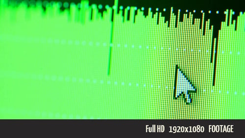 Green Computer Screen Displaying Audio Waveform with Cursor