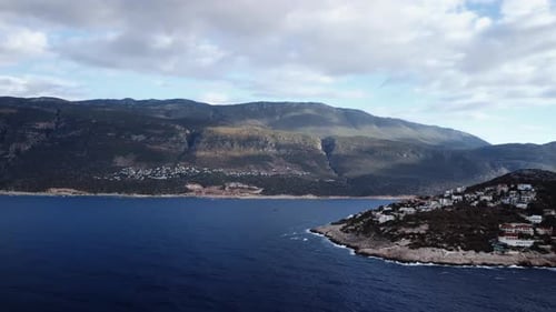Aerial Landscape of Kas Town in Turkey and Island with Touristic Resort on It