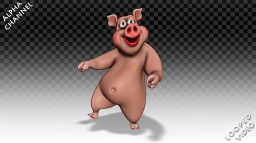 Funny 3D Animated Pig Character Dancing on Alpha Channel
