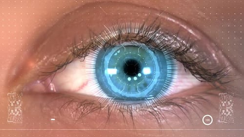 Futuristic Eye Scan with Sci-Fi HUD Interface Overlay