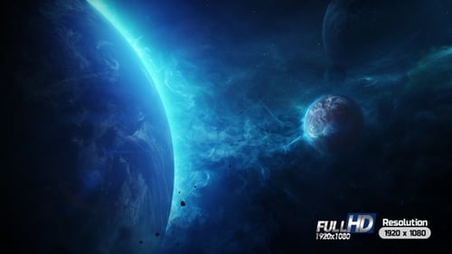 Animated Cosmic Nebula Background with Glowing Planets and Dust