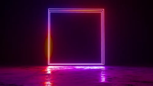 Glowing Neon Geometric Shapes Loop on Reflective Floor