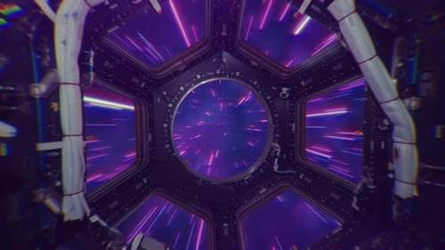 Abstrait Rétro Hyper Jump dans l'espace sur un vaisseau spatial