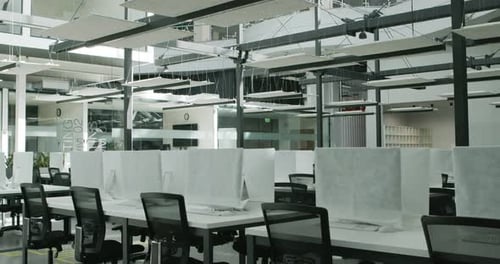 Big Modern Office with Covered Computers, Closed Due To Quarantine