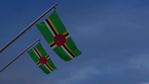 Realistic Waving Dominica Flag on Pole