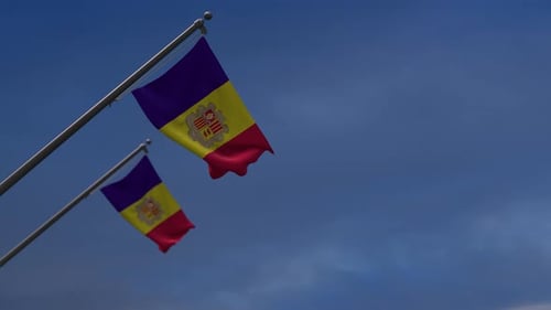 Andorra National Flag Waving in Blue Sky