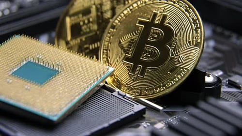 Puce
d'ordinateur CPU. Processeur sur prise sur la carte mère. Technologies, électronique nanomètres