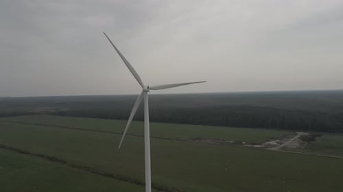 Aerial View of Wind Turbine in Rural Setting