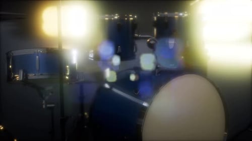 Dynamic Drum Kit with Bright Stage Spotlights