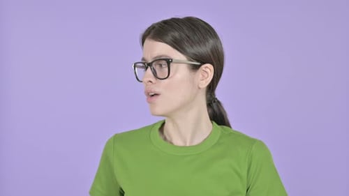 Sick Young Woman Having Coughing on Pink Background