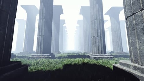 Moving Through Ancient Stone Columns Towards Bright Light