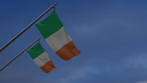 Seamless Loop of Irish Flags Waving in Blue Sky
