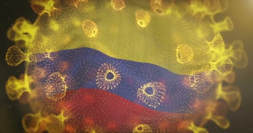 Colombia Flag With Coronavirus Microbe Centered