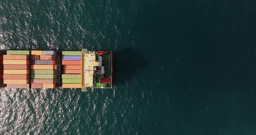 Aerial View of Cargo Ship in Ocean