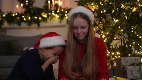Children Using Tablet on Christmas Morning