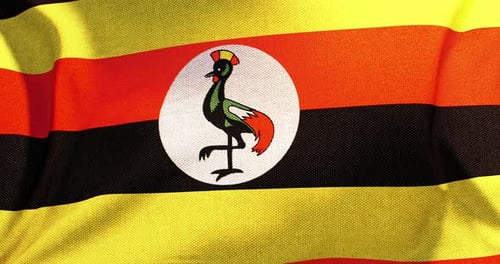 Uganda National Flag Waving with Fabric Texture