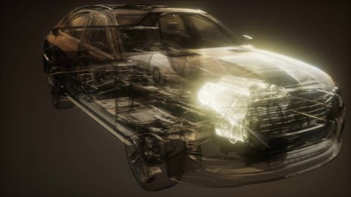 Motor de automóvil visible en el automóvil