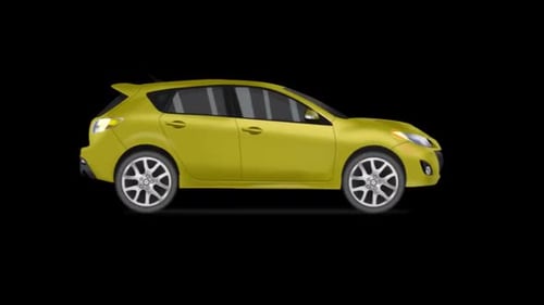 Modern Animated Hatchback Car Driving with Alpha Channel