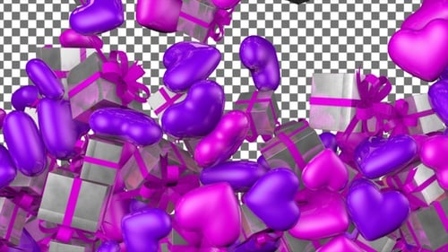 Falling Pink and Purple Gifts and Hearts