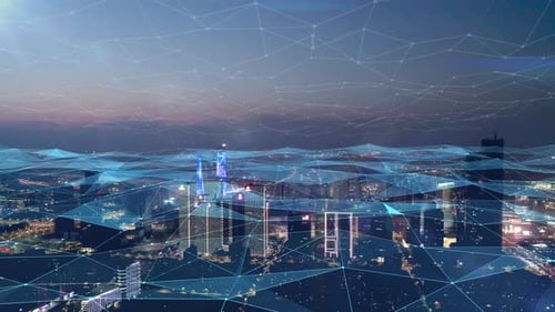 smart Connected city skyline. Futuristic network concept, city Technology.