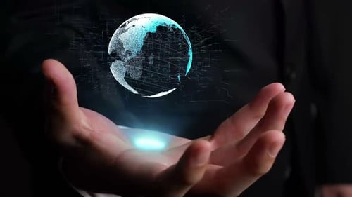 Man Holding Digital Globe in His Hands