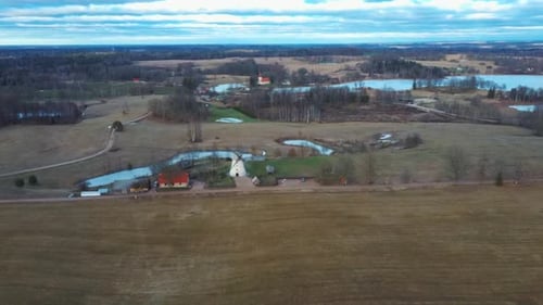 Old Araisi Windmill in Latvia Aerial Shot From Above. Winter Day at Sunrise. This Is the Only Windmi