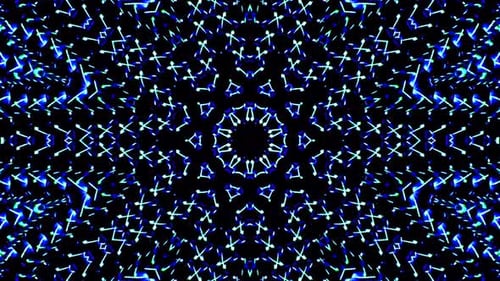Blue Geometric Kaleidoscope Pattern of Evolving Digital Lights
