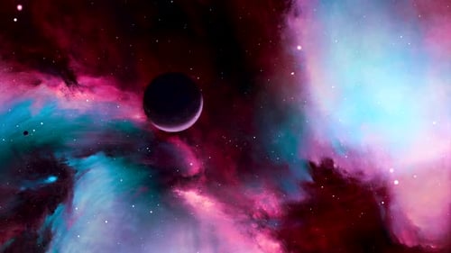 Abstract Planet and Nebula in Colorful Fluid Cosmic Space