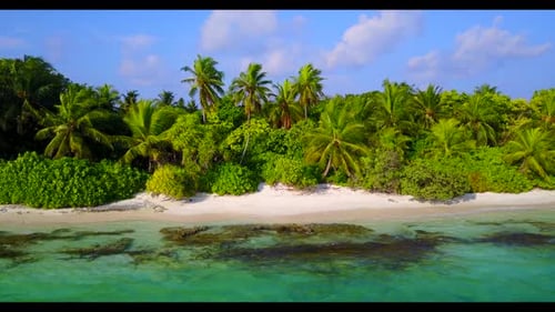 Aerial top down tourism of paradise sea view beach trip by turquoise ocean and bright sandy backgrou
