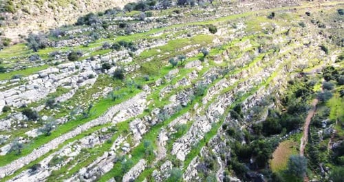 Aerial View of natural formation in the hills with paths, al-Bireh Governorate.