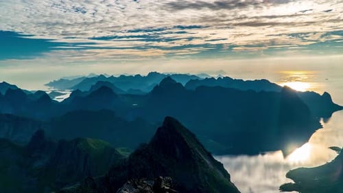 Timelapse of Floating Clouds Above Norway Islands and Mountains