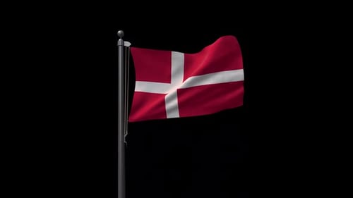 Realistic Danish Flag Waving on Pole