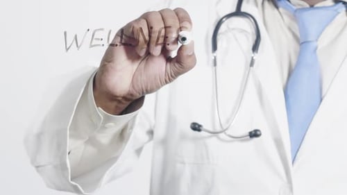 Doctor Writes the Word Wellness on Screen