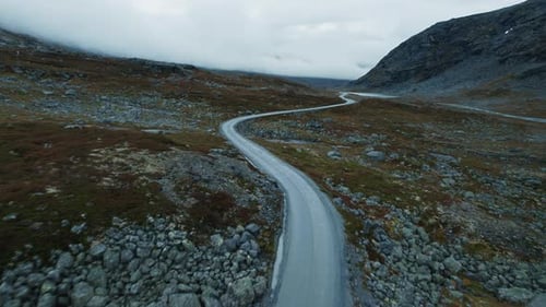 Epic Aerial Drone View on Empty Road in Norway
