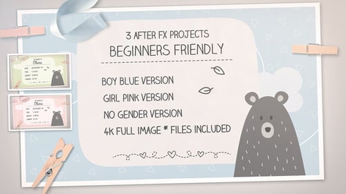 Álbum de fotos em 4K para bebês e convite para banho | 3 modelos | Versões para meninos, meninas e sem gênero