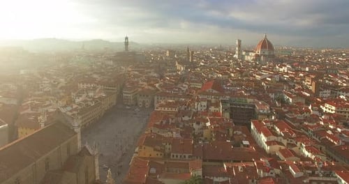 The Rooftops of Florence at Overcast Morning. Italy. Panoramic Aerial View.