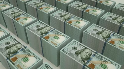 Seamless Loop Animation of Hundred Dollar Bill Stacks