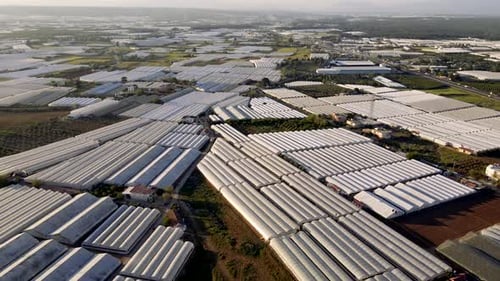 Aerial View of Agricultural Field with Greenhouses