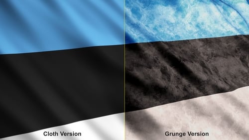 Waving Estonian Flag Animated Loop with Clean and Grunge Versions