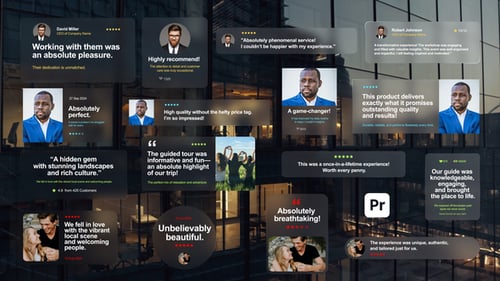 Testimonials Glass Pack for Premiere Pro - Elegant Transparent Review Animation Template Collection