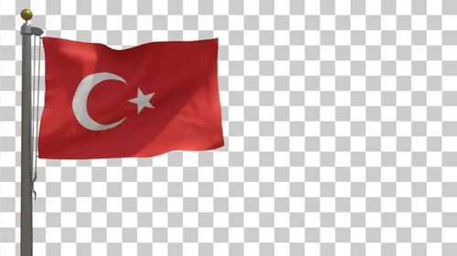 Flagge der Türkei auf Fahnenmast mit Alphakanal - 4K