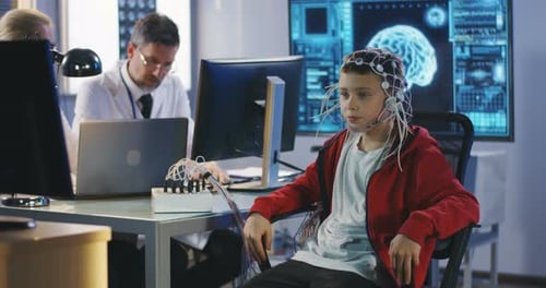Child Undergoing Brain Scan with Medical Professionals