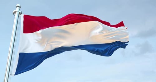 Realistic Waving Netherlands Flag Animation on Clear Sky