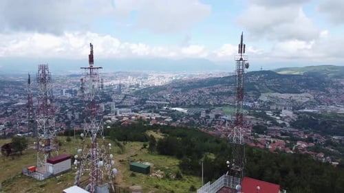 Telecommunication Towers Aerial View 4K